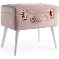 Beautify Taburete Baúl Otomano Asiento Puff Banco de Almacenamiento 2 en 1 – Terciopelo suave al tacto- Rosado con…